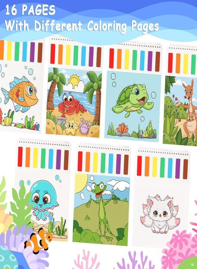 PATPAT® Cartoon DIY Water Coloring Book for Age 3+, 16 Sheet Fun Animal World Pre-Outlined Drawing Book with Brush Pen & 7 Color Pigments, Kids Painting Art Craft Set for Early Learning, Creativity - Image 2